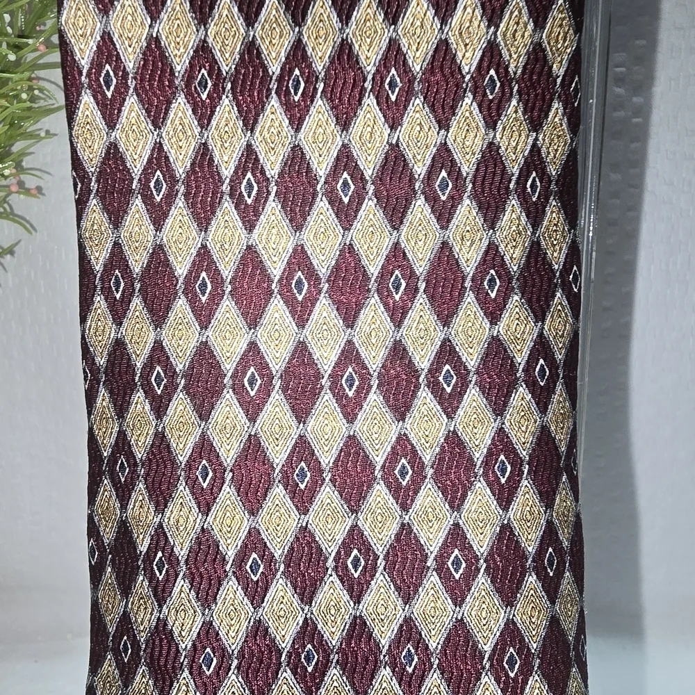 Geoffrey Beene Maroon and Cream Diamond Patterned, Silk